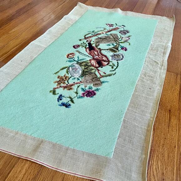 Vintage Finished Needlepoint with Music Violin and Floral Garland Design - Picture 4 of 11